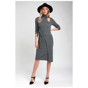 NWT Minuet Grey Wrap Midi Sweater Dress